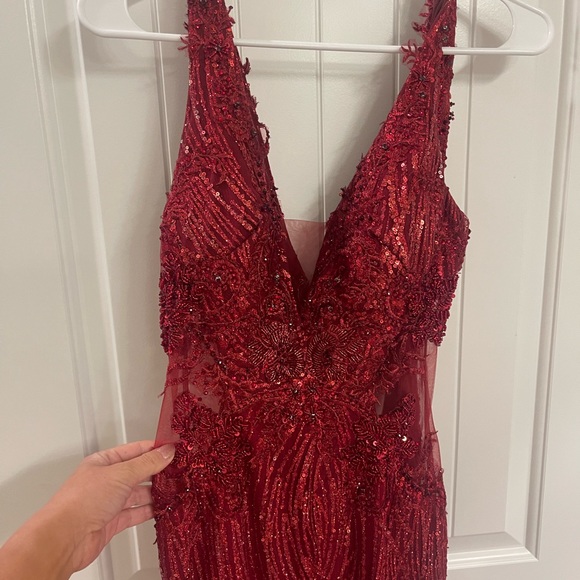 Portia and Scarlett red sequin feather gown - Picture 3 of 6